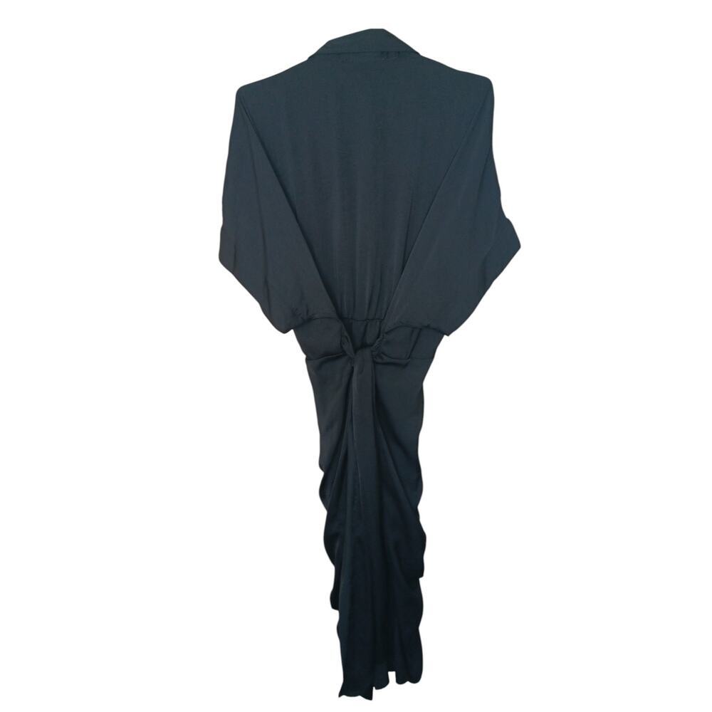 Haute Fox 3X Black Button Front Midi Dress Ruched Draped Hem Collared Plus Size - Picture 3 of 12